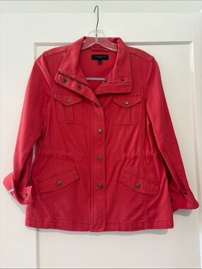Talbots Bright Red Utility Jacket with Snap Front